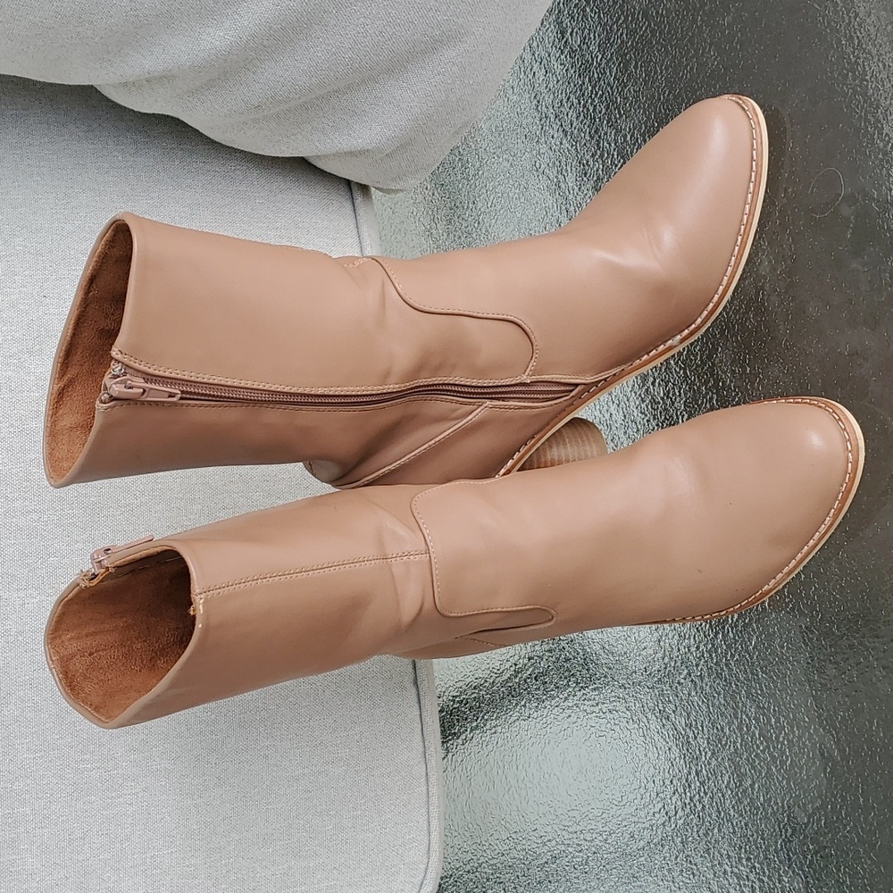 Block Heel Taupe Boots